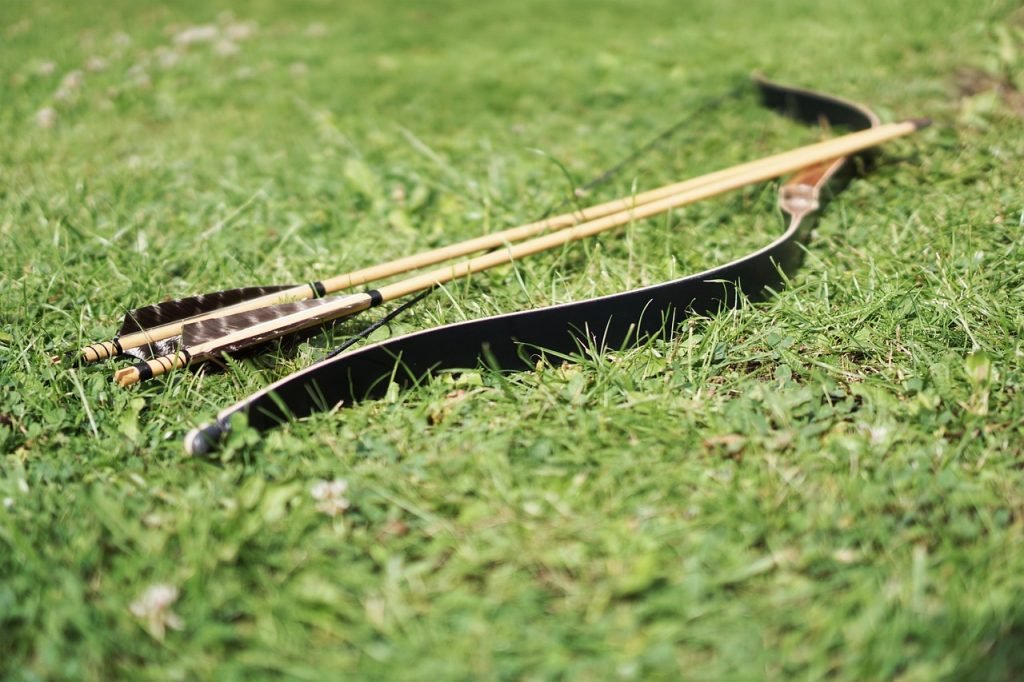 Traditional wooden bow and arrows