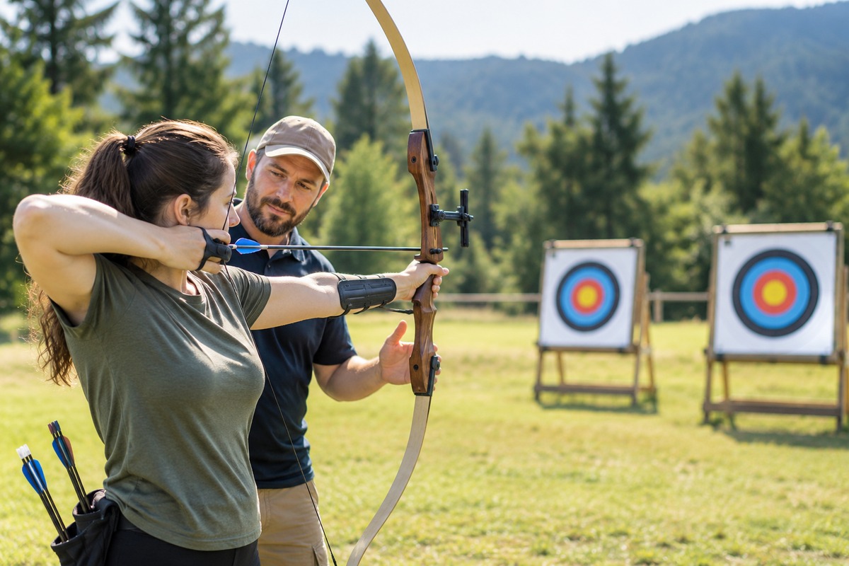 Beginner archer learning at a range