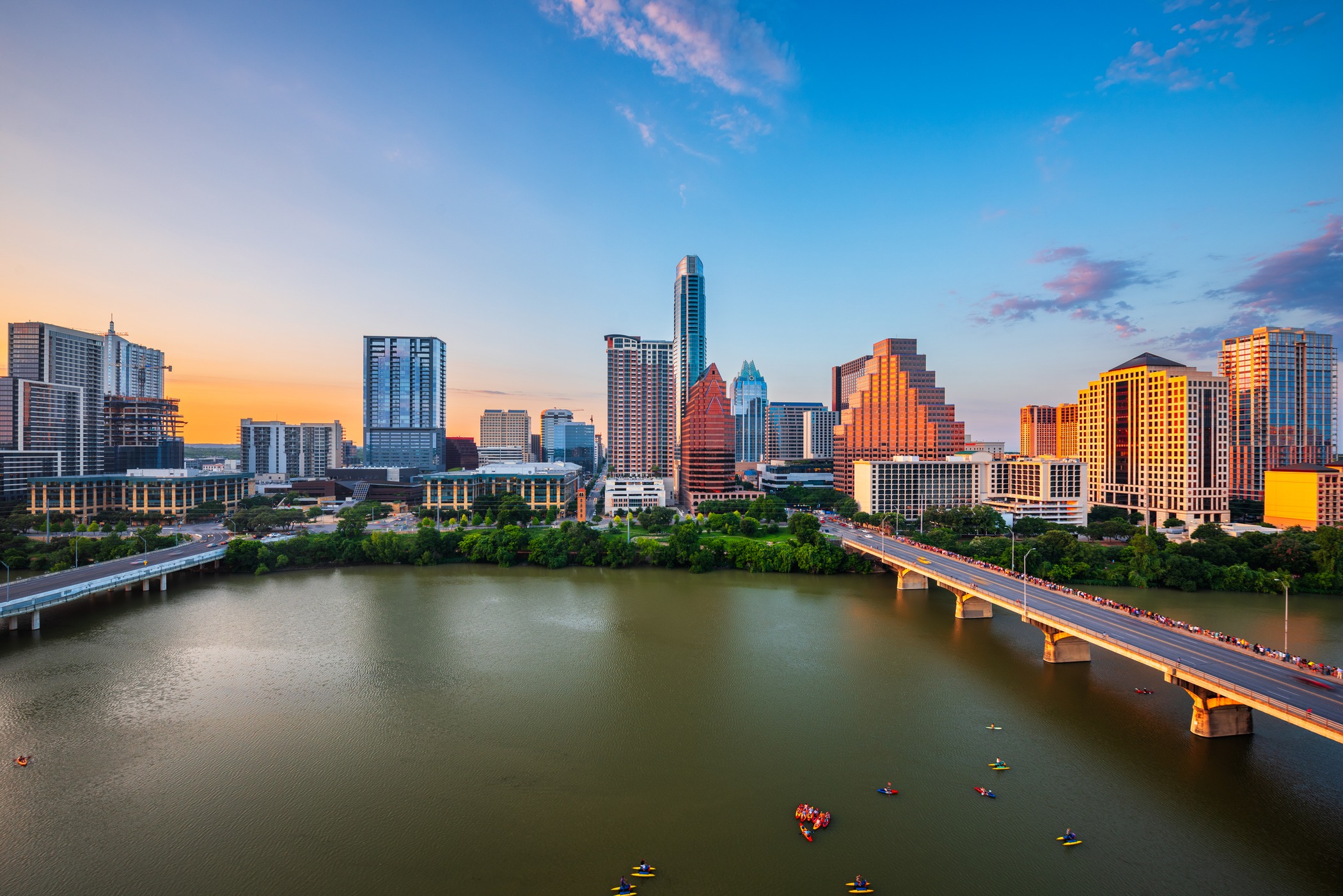 Austin skyline and Colorado River