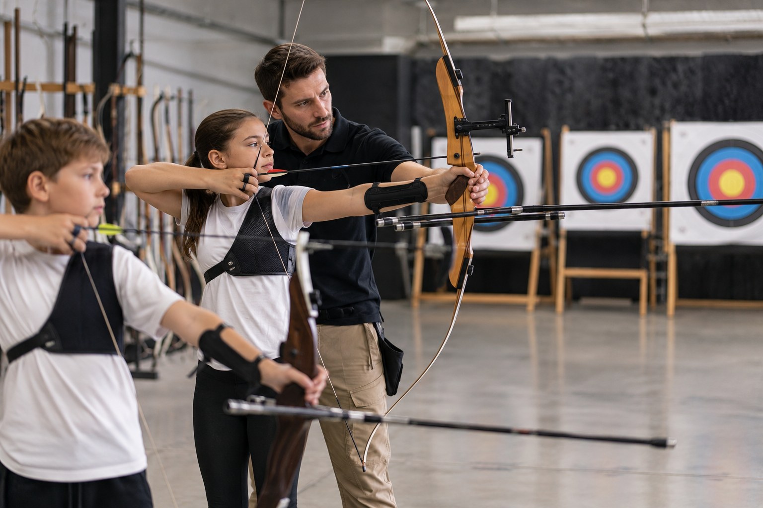 Archery lesson environment — editorial illustration