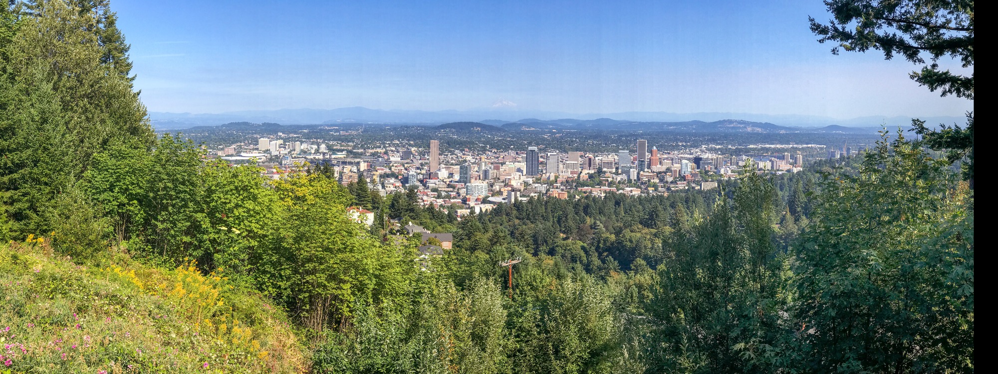 Portland, Oregon skyline surrounded by forested hills